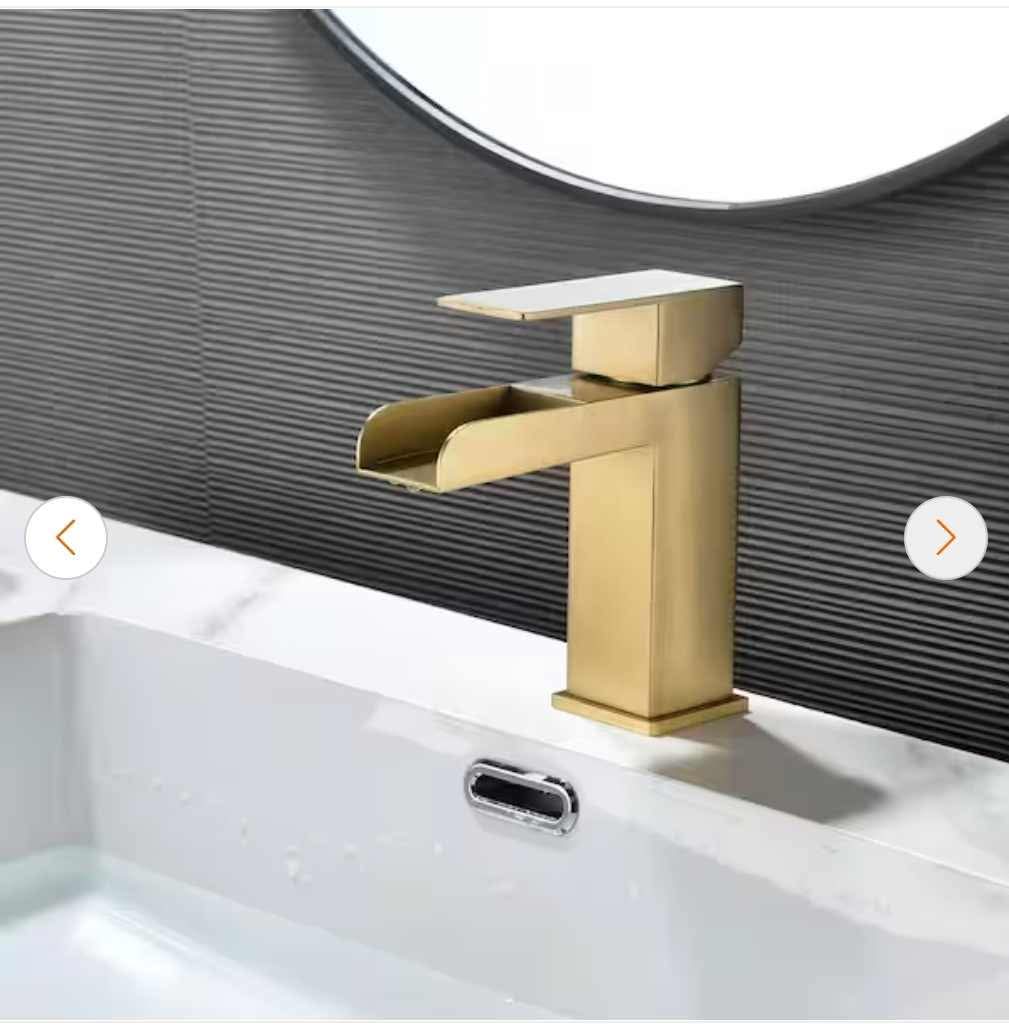 Single Handle Faucet with Deck Plate, Waterfall Single Hole Bathroom Faucet in Brushed Gold - Image 5