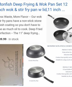 Alternative view of Deep Frying & Wok Pan Set 12 inch wok & stir fry pan w lid, 11 inch skillet frying pan w lid Non Stick Granite Stone Finish