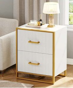 2 Drawer File Cabinet, Lateral Filing Cabinet for Home Office, White and Gold