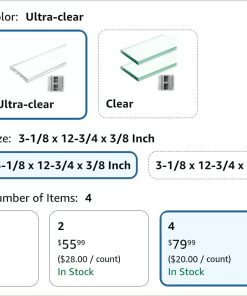 Alternative view of 4 Pcs 3-1/8 x 12-3/4 x 3/8 Inch Glass Shower Shelf for Shower Niche Break-Resistant Easy Install Ultra-Clear Glass Support Plate
