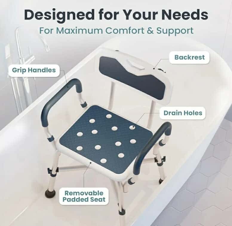 Shower Chair for Elderly and Disabled (450lb) with Padded Armrests and Back, Adjustable Height Shower Seat - Image 10