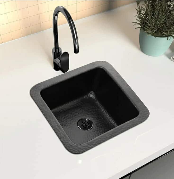 Monarch Abode 12-inch Hand Hammered Matte Black Aluminum Glasgow Dual Mount Drop in Bar Prep Sink, Drop in or Undermount Kitchen Sink, Single Dual Mount Bowl - Image 8