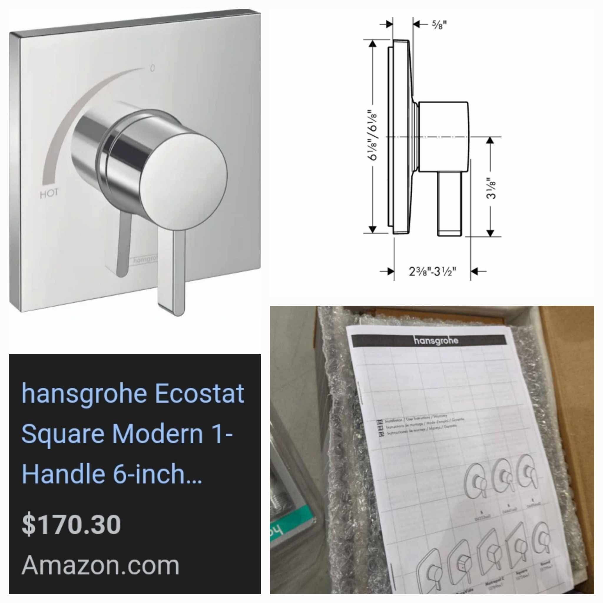 Hansgrohe Ecostat Square Modern Pressure Balance Shower Valve Trim in Chrome, 15724001 - Image 2