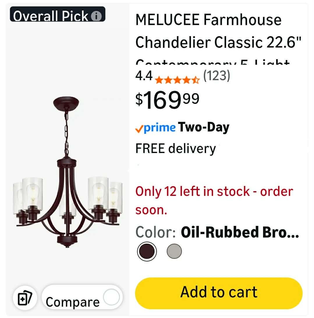 Farmhouse Chandelier Classic 22.6" Contemporary 5-Light Chandelier Lighting with Clear Glass Shade - Image 2