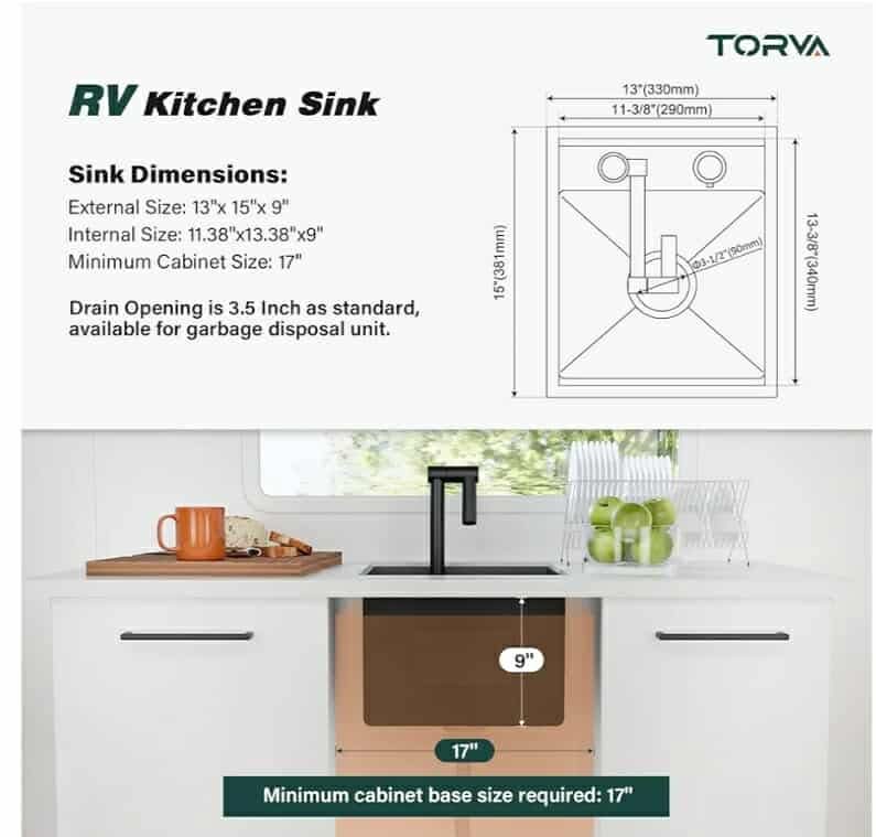 RV Kitchen Sink, 13 x 15 x 9 Inch Undermount Bar Sink Premium Stainless Steel Single Bowl Sink with Faucet, Cutting Board, Dark Grey - Image 6