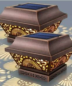 Solar Post Lights 2 Pack Post Cap Solar Lights Outdoor Waterproof Metal 25 Lumen Warm White LED Lighting