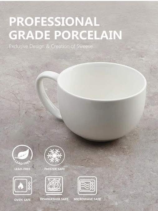 Porcelain 22oz Large Coffee Mugs Set of 4, Large Soup Mug with Handles - Image 3