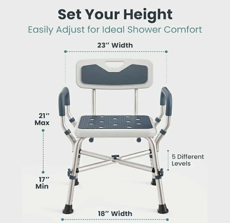 Shower Chair for Elderly and Disabled (450lb) with Padded Armrests and Back, Adjustable Height Shower Seat - Image 6