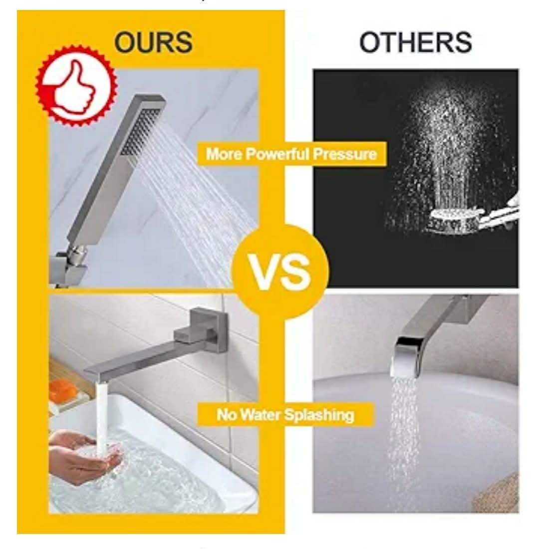 Wall Mounted Bathtub Faucet with Handheld Shower, Solid Brass 180° Swivel Bathroom Tub Filler Faucet with Hand Shower Modern Single Handle Tub Faucet Set, Brushed Nickel - Image 5
