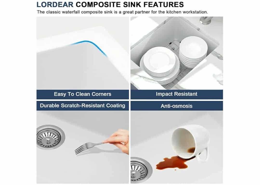 Lordear Granite Composite White Bar Sink 15 x 18 Inch Undermount Kitchen RV Sinks Small Quartz Bar Sink - Image 7