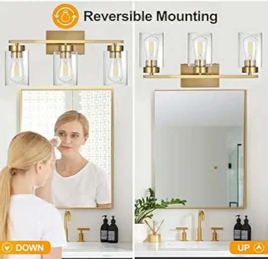 3-Light Bathroom Vanity Light, Modern Brushed Gold Wall Lights - Image 8