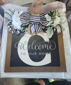 Alternative view of Last Name Year Round Front Door Wreath Front Porch Decoration 26 Letter Welcome Sign with Eucalyptus Garland and Bow Spring Wreaths for Front Door Outside Hanger Garland（C）