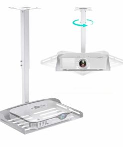 Universal Projector Ceiling Mount with Tray, Projector Mount Hidden Cable Routing, Height Adjustable up to 22.8 inches, Holds up to 11 lbs - White