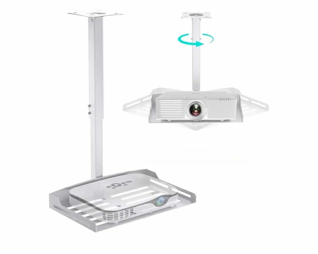Universal Projector Ceiling Mount with Tray, Projector Mount Hidden Cable Routing, Height Adjustable up to 22.8 inches, Holds up to 11 lbs - White