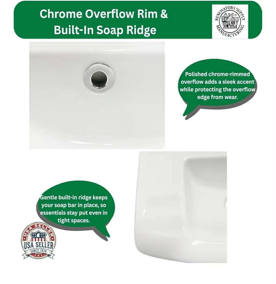 Small Wall Mount Sink, Renovators Supply Edgewood 20" Wide White Grade A Vitreous China Rectangular Small Porcelain Floating Bathroom Vessel Sink - Image 8