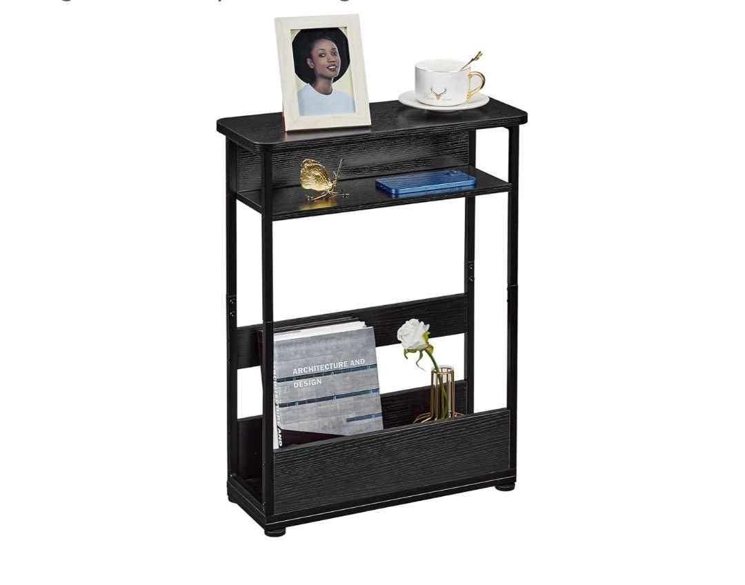 Vintage Narrow Side Table with Storage Shelf, 3 Tier Slim End Table Modern Sofa Table for Narrow and Small Spaces, 24.6 Inch Height Bedside Table