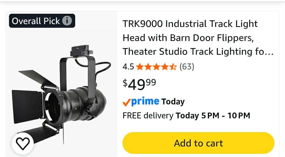 TRK9000 Industrial Track Light Head with Barn Door Flippers, Theater Studio Track Lighting - Image 2