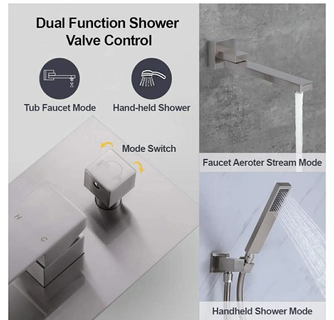 Wall Mounted Bathtub Faucet with Handheld Shower, Solid Brass 180° Swivel Bathroom Tub Filler Faucet with Hand Shower Modern Single Handle Tub Faucet Set, Brushed Nickel - Image 8