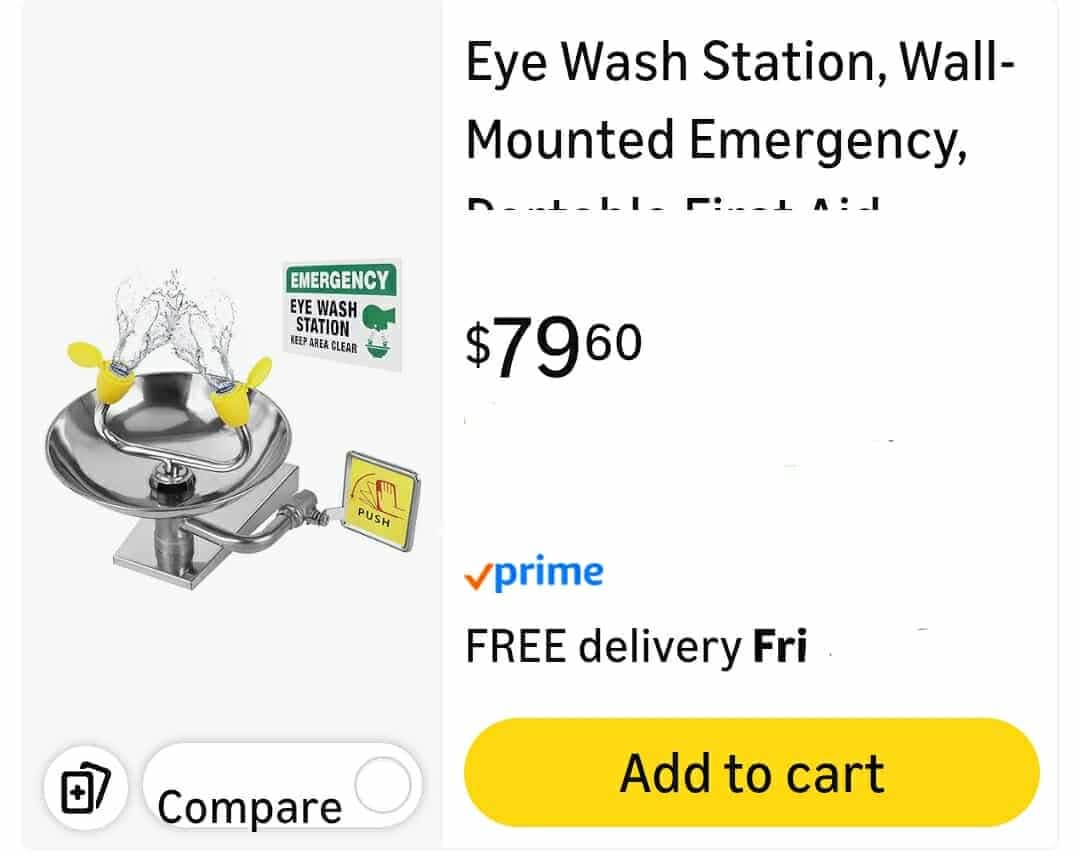 Wall-Mounted Emergency, Portable First Aid Eyewash Station Eye Irrigation Sign, 304 Stainless Steel OSHA Apporoved - Image 2