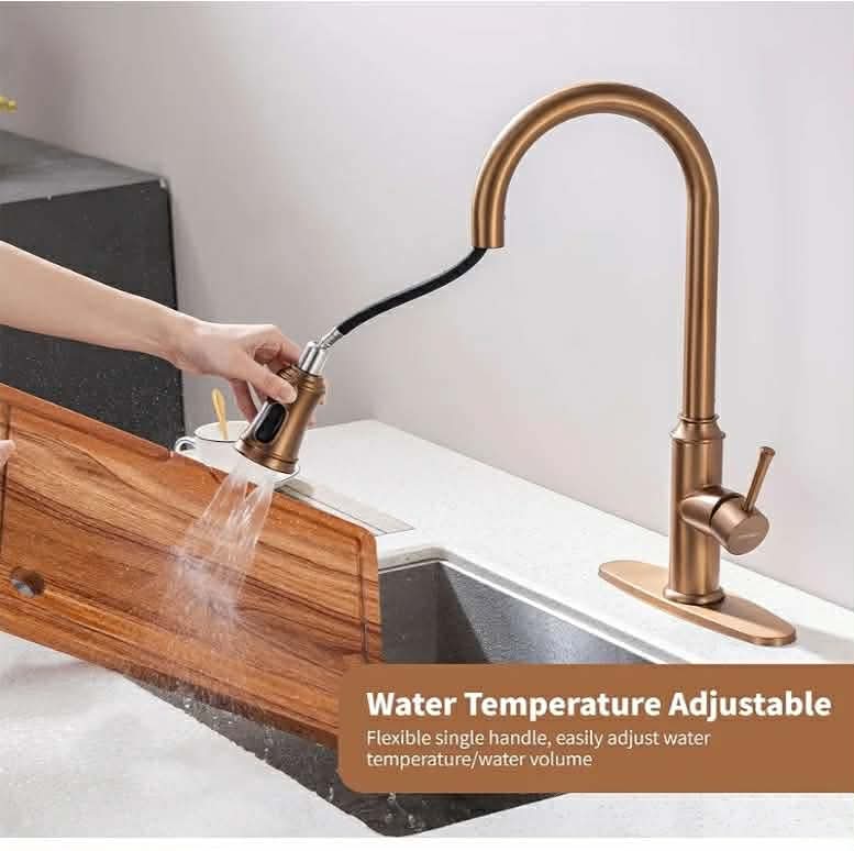 Rose Gold Kitchen Faucet with Pull Down Sprayer, Stainless Steel Gold Kitchen Faucet with Sprayer, High Arc - Image 9