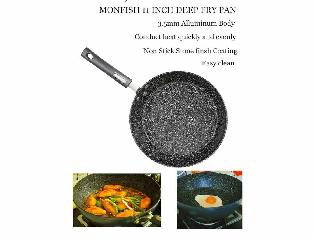 Deep Frying & Wok Pan Set 12 inch wok & stir fry pan w lid, 11 inch skillet frying pan w lid Non Stick Granite Stone Finish - Image 10