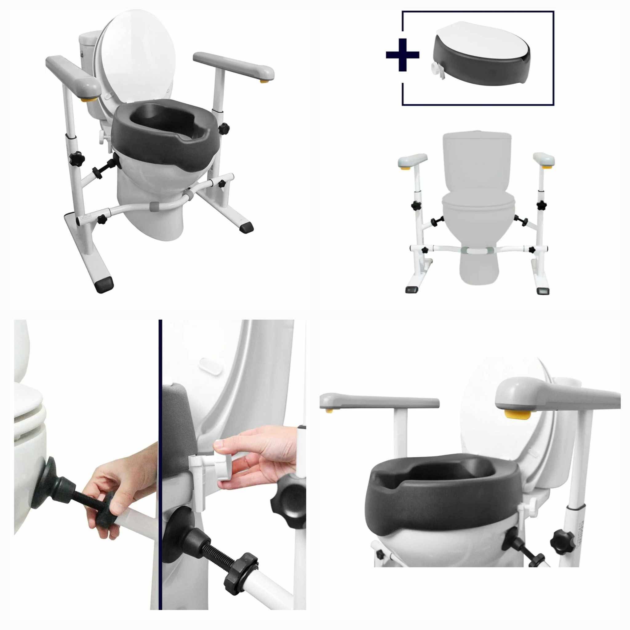 KMINA Toilet Safety Rails and Raised Toilet Seat, Heavy Duty Frame with Handles, Adjustable Height and Width, Handicap Grab Bars - Image 4