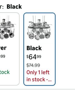 Alternative view of Heavy-Duty Hanging Pot Rack - 33x17 Inches - Stylish Black Alloy Steel Ceiling Storage
