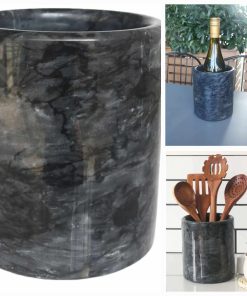 Black Marble Kitchen Utensil Holder, Weighted Utensil Organizer Crock