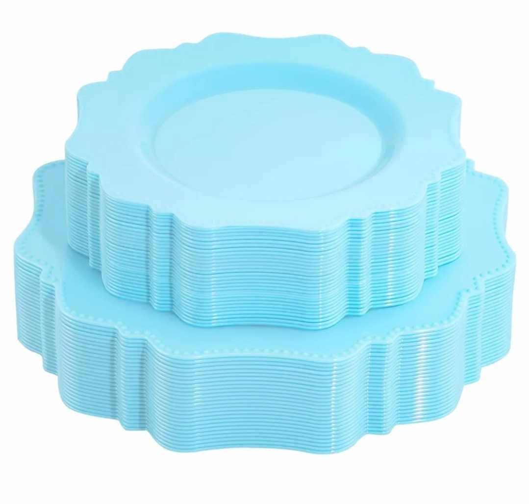 Disposable Plastic Plates 60Pcs, Light Baby blue Party Plates, Heavy Duty 30 Dinner plate 10.5” and 30 Salad/Dessert Plate 8.25”
