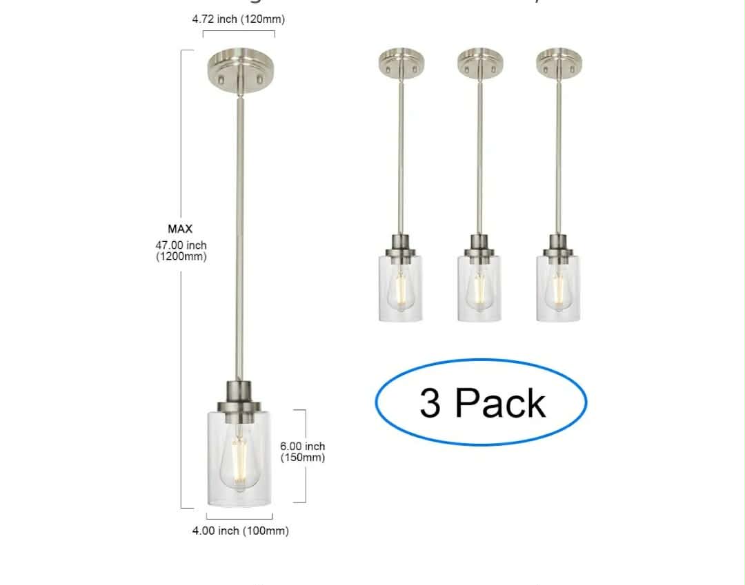 3 Pack Kitchen Island Pendant Lighting Brushed Nickel, Adjustable Height Hanging - Image 4