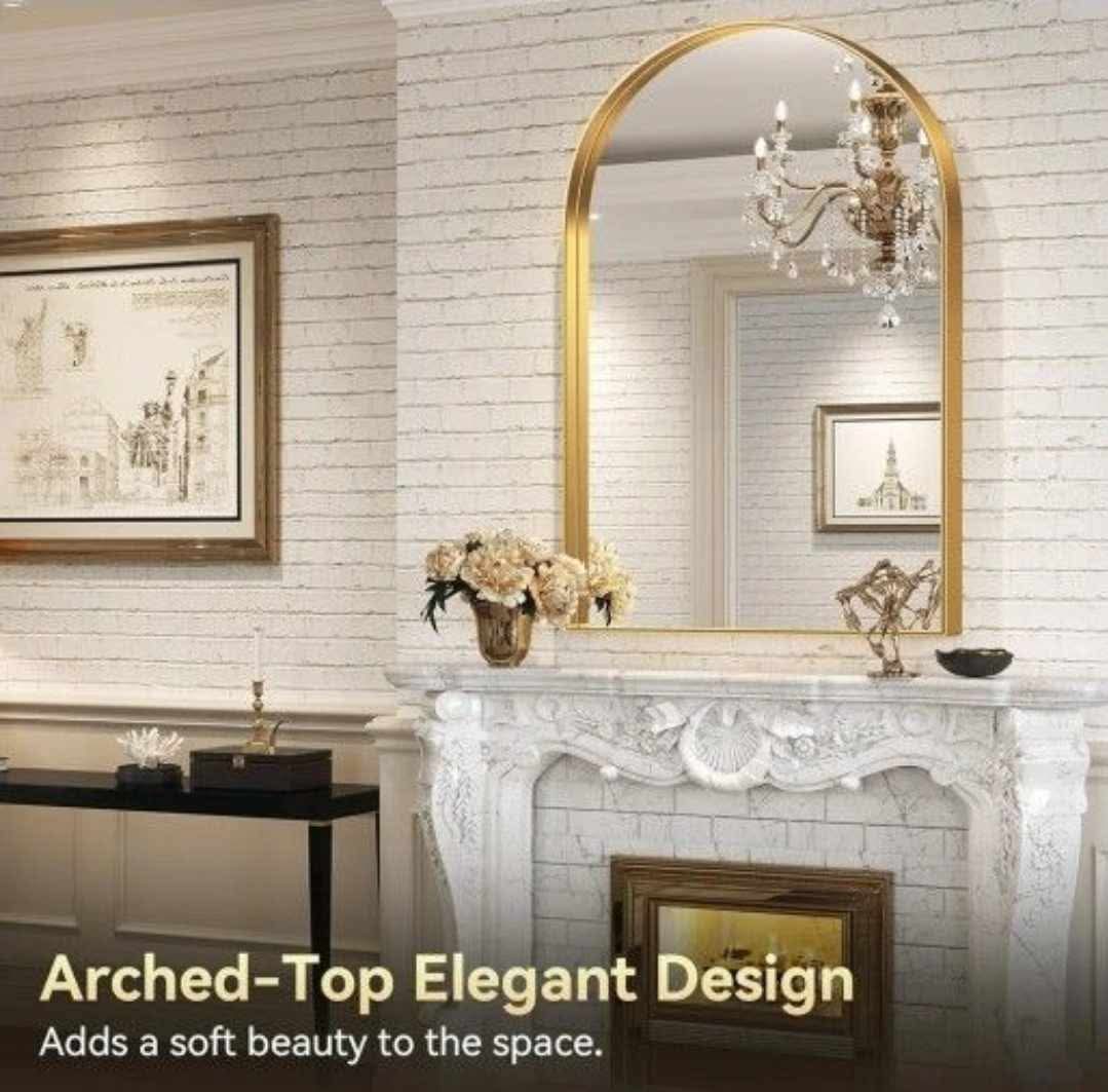 Arched Mirror, 30 x 40 Inch Gold Arch Mirror, Metal Frame Wall Mirror, Top Bathroom Vanity Mirror - Image 5