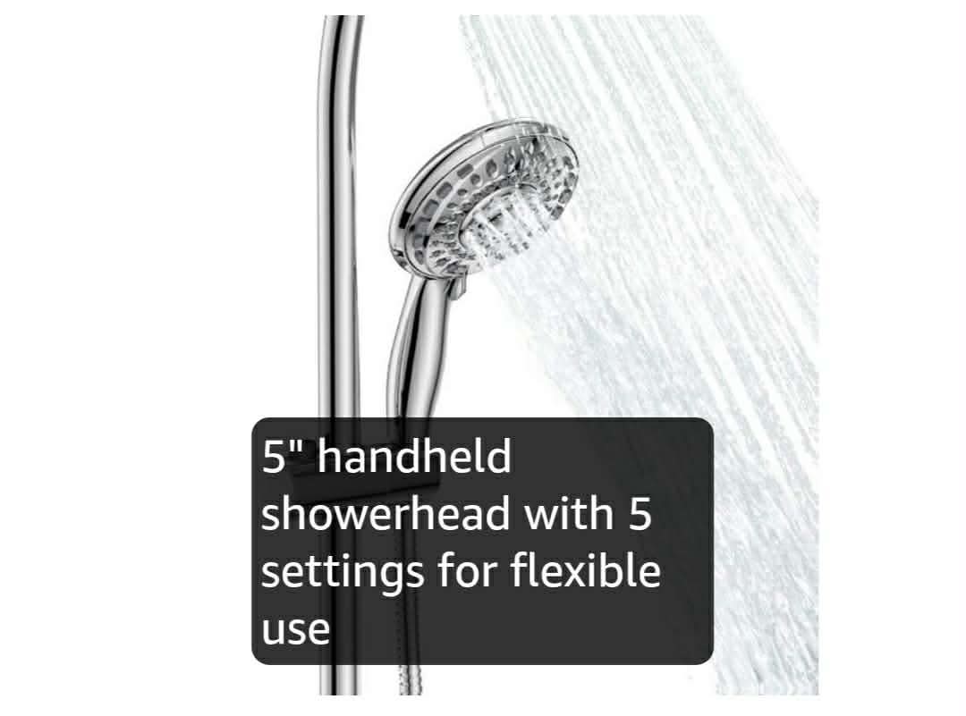 Handheld Showerhead & Rain Shower Combo for Easy Reach, 27.5" Drill-free Stainless Steel Slide Bar, 5”of 5-setting Handheld Shower and Showerhead, with 5ft Hose - Polished Chrome - Image 6
