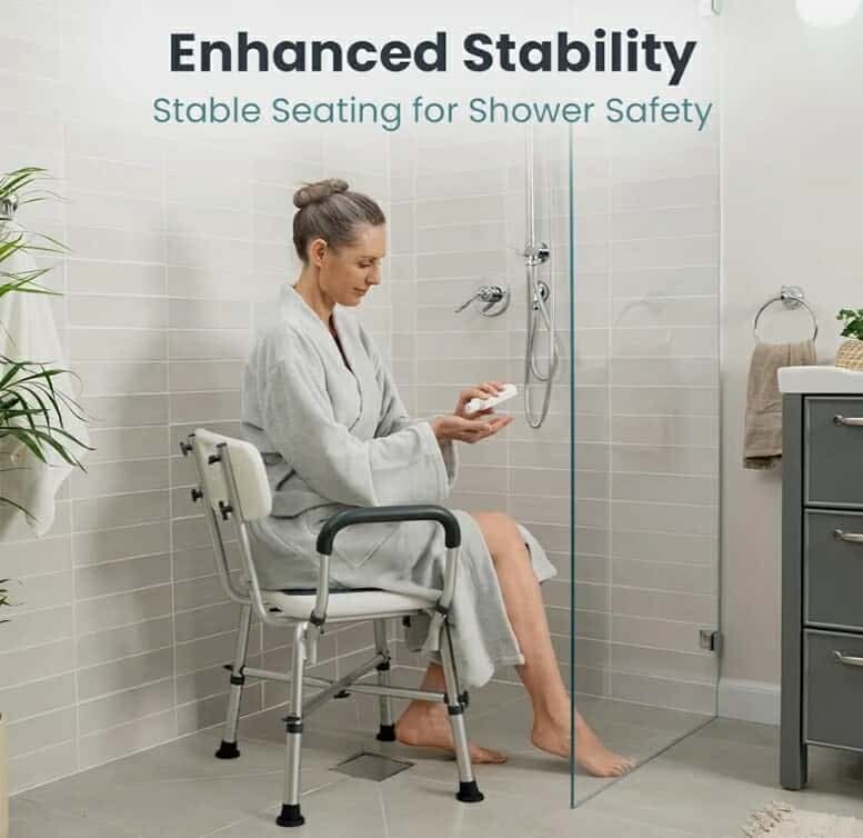 Shower Chair for Elderly and Disabled (450lb) with Padded Armrests and Back, Adjustable Height Shower Seat - Image 9