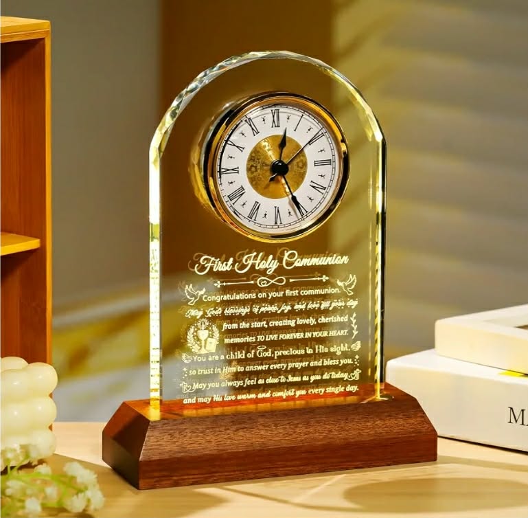 First 1st Communion Baptism Gift, Crystal Keepsake Christening Christian Ideas, Glass Clock First Holy Communion Gifts Catholic - Image 10