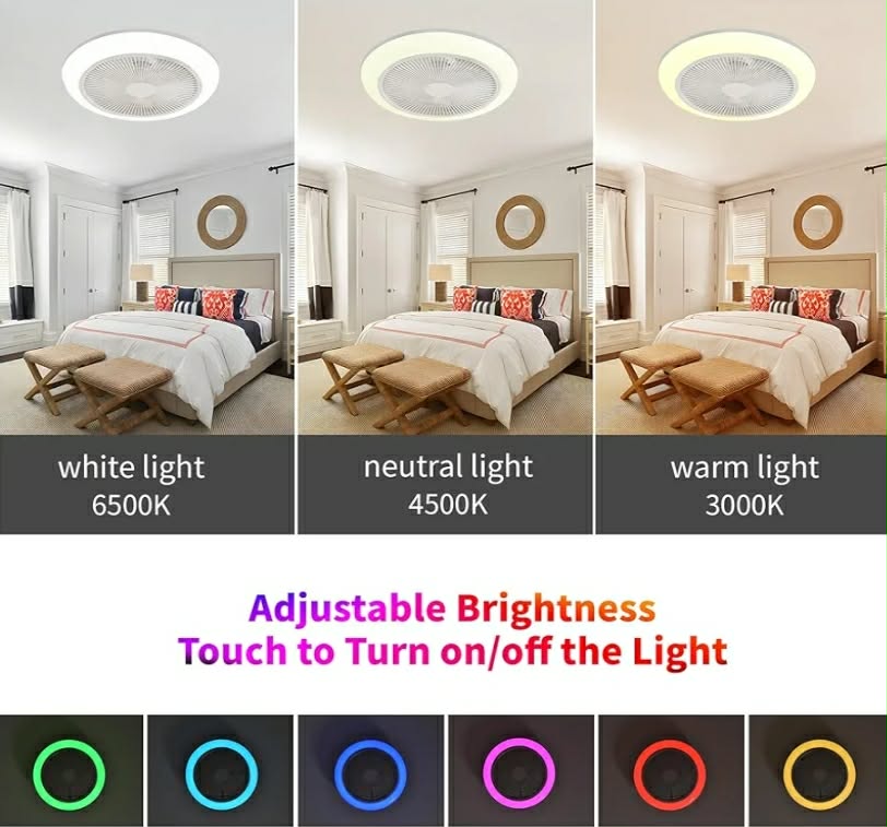 18'' Bladeless Ceiling Fan with RGB LED Light, Low Profile Flush Mount Ceiling Fan - Image 11