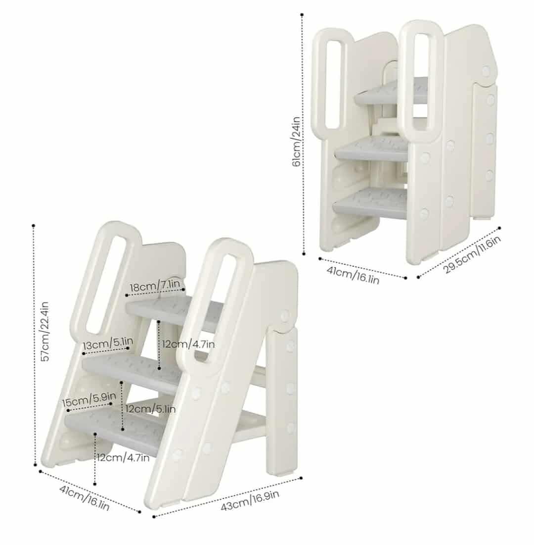 Foldable Step Stool for Kids Adjustable 3 to 2 Stool for Bathroom Sink Toddler Toilet Potty Training Stool Baby Kitchen Stool Children Step Ladder with Non-Slip Pads, Grey - Image 3