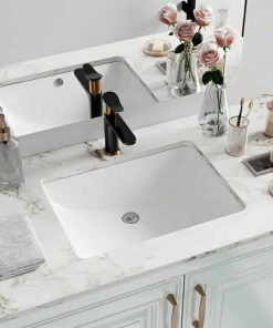 Undermount Bathroom Sink Rectangle, Hugsleek Interior Bowl Size 18 x 13 inch White Porcelain Ceramic Vessel Sink Under Counter Exterior Size 20x15in