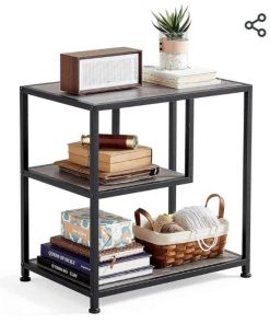 BLACK End Table, Side Table with 3-Tier Open Storage Shelves, Industrial Beside Table, Nightstand