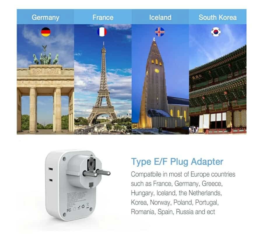 2 Pack Type E F Plug Adapter USB C, Germany France Power Adaptor with 3 USB Charger Ports, 4 AC Outlets Travel Plug - Image 8