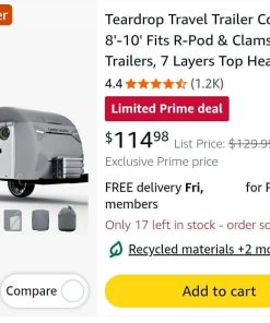 Alternative view of Teardrop Travel Trailer Cover - 8'-10' Fits R-Pod & Clamshell Trailers, 7 Layers Top Heavy Duty Waterproof Camper Cover with Windproof Strap