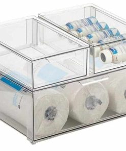 3 Pack Plastic Stackable Kitchen Storage Organizer Bin Containers
