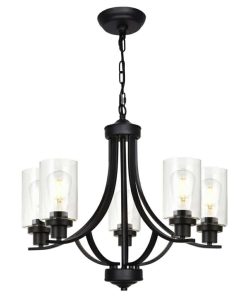 Farmhouse Chandelier Classic 22.6" Contemporary 5-Light Chandelier Lighting with Clear Glass Shade