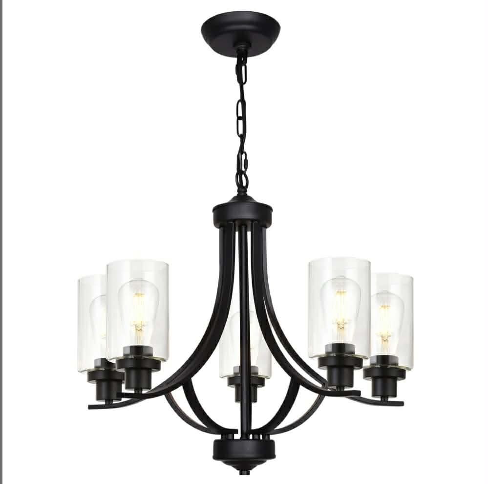 Farmhouse Chandelier Classic 22.6" Contemporary 5-Light Chandelier Lighting with Clear Glass Shade