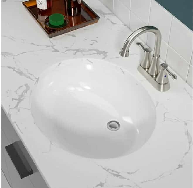 Undermount Bathroom Sink - 19 x16 inch Oval Vessel Sink Under counter Lavatory Sink White Ceramic Vanity Sink with Overflow, Modern Art Basin, Interior Size 17-2/5" x 14-1/9 - Image 4