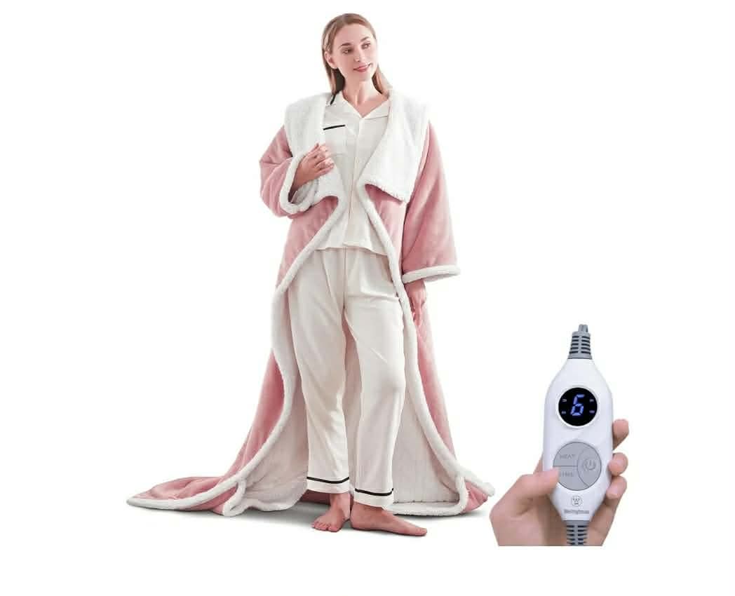 Electric Snuggle Throw Blankets with Foot Pocket, Wearable Heated Blanket with Sleeves, 6 Heating Levels & 2 to 10 Hours Heating Time Settings, 50 * 70"+18", Pink