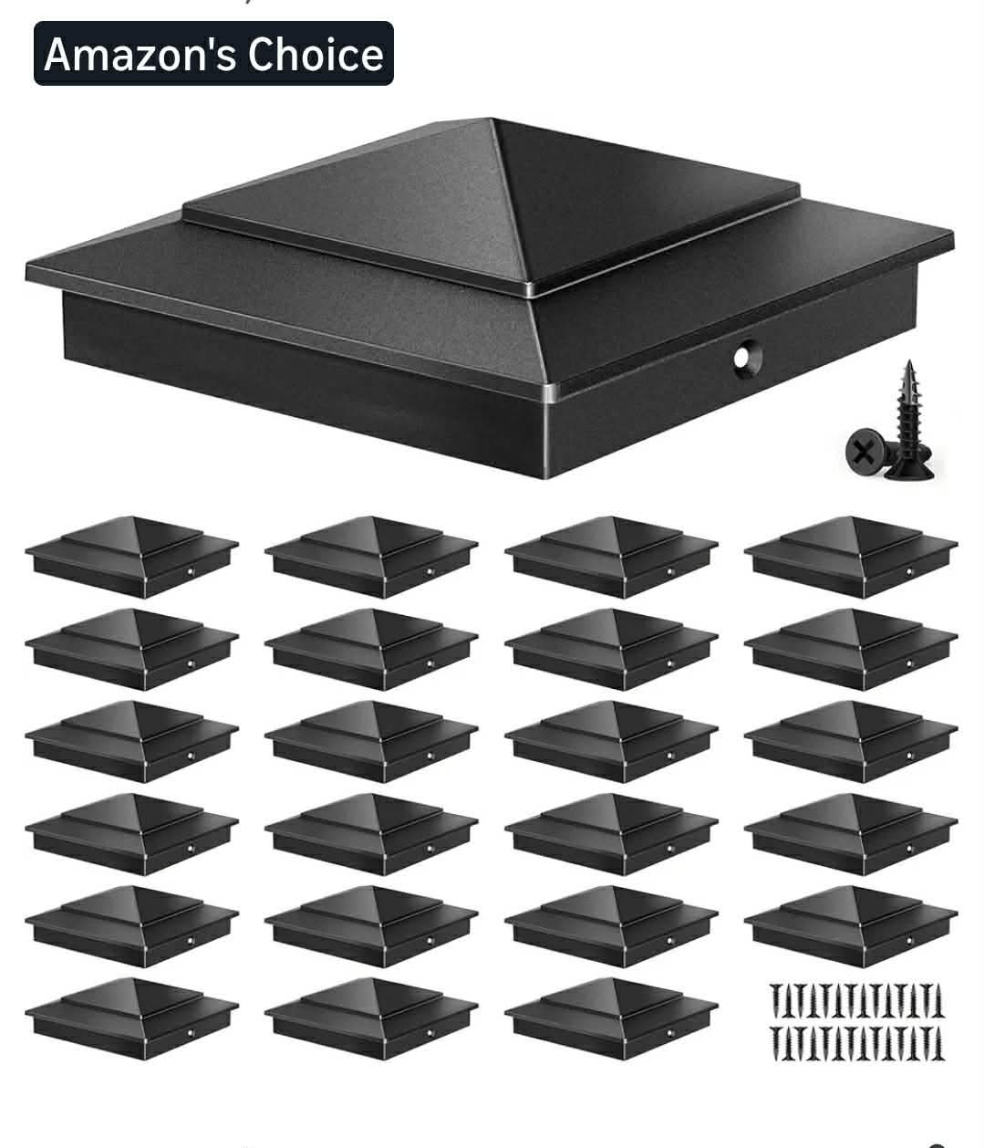 24pk 4x4 Aluminum Pyramid Post Caps for Actual 3.5" x 3.5" Wood Posts, Heavy-Duty Fence Post Caps Cover