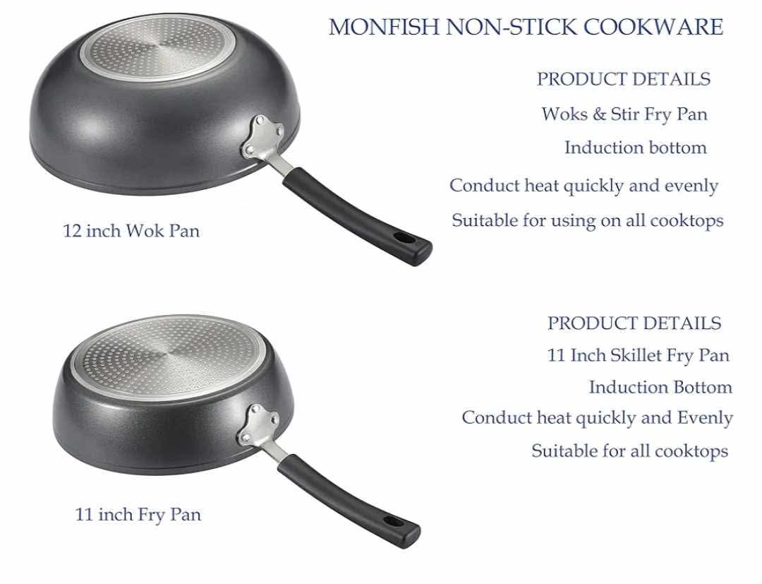 Deep Frying & Wok Pan Set 12 inch wok & stir fry pan w lid, 11 inch skillet frying pan w lid Non Stick Granite Stone Finish - Image 8