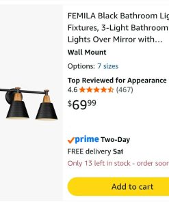 Alternative view of Black 3-Light Bathroom Vanity Lights Over Mirror with Hammered Metal Shade, Modern Wall Lamp