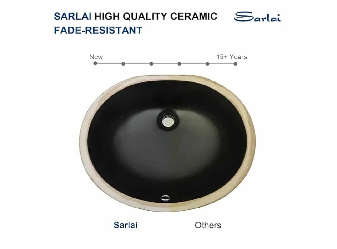 Sarlai Black Undermount Bathroom Sink - 19 x16 inch Oval Vessel Sink Under counter Lavatory Black Ceramic Vanity Sink - Image 11
