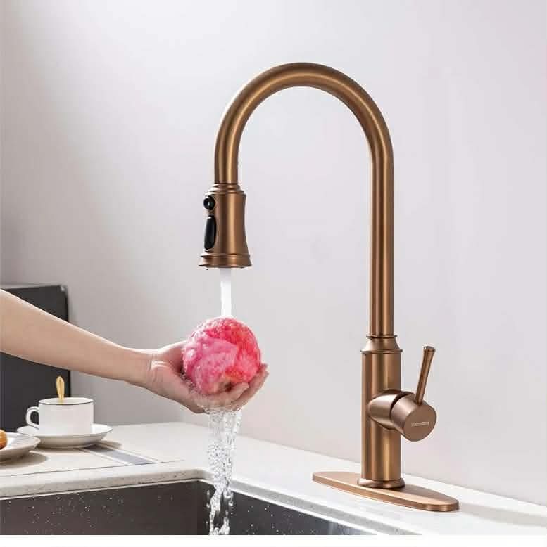 Rose Gold Kitchen Faucet with Pull Down Sprayer, Stainless Steel Gold Kitchen Faucet with Sprayer, High Arc - Image 10